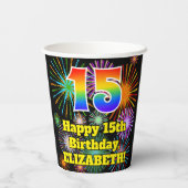 Gobelets En Papier 15e anniversaire : Fun Motif feux d'artifice + Arc (Verso)