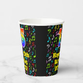Gobelets En Papier 15e anniversaire : Fun Music Notes Motif, Rainbow (Gauche)