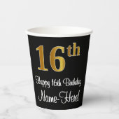 Gobelets En Papier 16e anniversaire - Elégant luxe Faux Gold Look # (Recto)