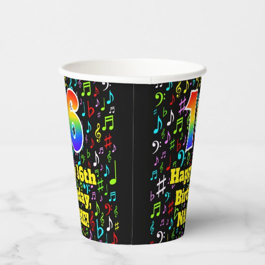 Gobelets En Papier 16e anniversaire : Fun Music Notes Motif, Rainbow  (Droite)