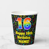 Gobelets En Papier 16e anniversaire : Fun Music Notes Motif, Rainbow  (Recto)