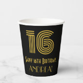 Gobelets En Papier 16ème anniversaire : Art Déco Inspiré Look "16" & (Recto)