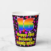 Gobelets En Papier 16th Birthday: Loving Hearts Pattern, Rainbow 16 (Verso)