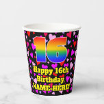 Gobelets En Papier 16th Birthday: Loving Hearts Pattern, Rainbow 16<br><div class="desc">This cheerful and colorful birthday-themed paper cup design features a large number “16” with a rainbow spectrum gradient inspired pattern, along with the message “Happy 16th Birthday, ”, and a personalized name. The background features a pattern of purple, pink, and red heart shapes of various sizes. Upbeat, happy paper cups...</div>