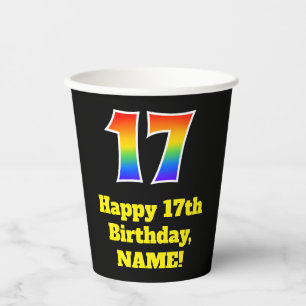 Gobelets En Papier 17e anniversaire : coloré, amusant, excitant, arc-