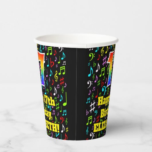 Gobelets En Papier 17e anniversaire : Fun Music Notes Motif, Rainbow (Droite)