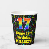 Gobelets En Papier 17e anniversaire : Fun Music Notes Motif, Rainbow (Recto)