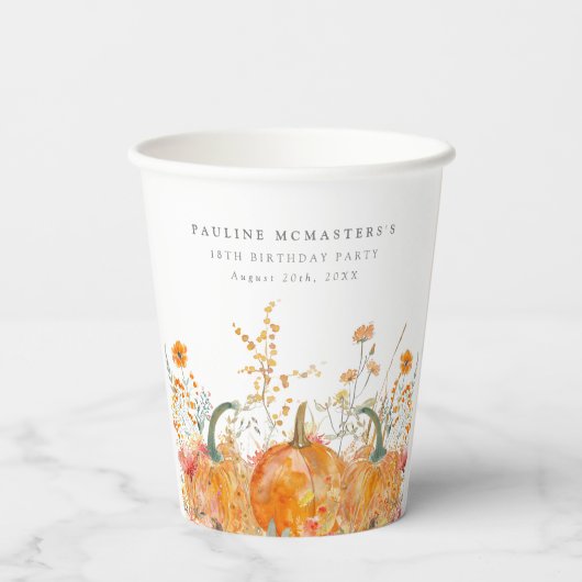 Gobelets En Papier 18e anniversaire Citrouille Fleur sauvage personna (Verso)
