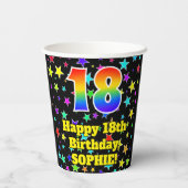 Gobelets En Papier 18e anniversaire : Fun Stars Motif et Rainbow 18 (Verso)