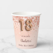 Gobelets En Papier 18e anniversaire rose or parties scintillant nom m (Recto)