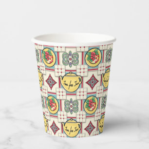 Gobelets En Papier 1940 Motif de cuisine avec théières jaunes