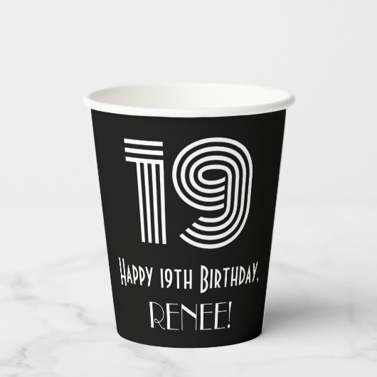 Gobelets En Papier 19e anniversaire — Art Déco Inspiré Look "19" + No (Verso)
