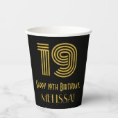 Gobelets En Papier 19e anniversaire : Art Déco Inspiré Look "19" & No (Recto)