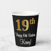 Gobelets En Papier 19e anniversaire - Elégant luxe Faux Gold Look # (Verso)