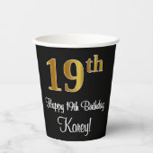 Gobelets En Papier 19e anniversaire - Elégant luxe Faux Gold Look # (Recto)