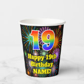 Gobelets En Papier 19e anniversaire : Fun Motif feux d'artifice + Rai (Verso)