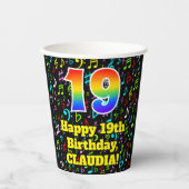 Gobelets En Papier 19e anniversaire : Fun Music Notes Motif, Rainbow (Recto)