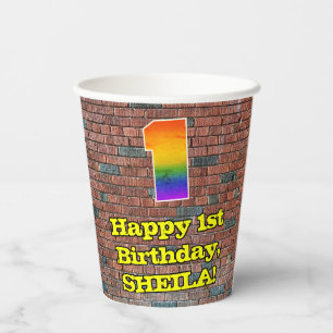 Gobelets En Papier 1er anniversaire : Arc-en-ciel amusant inspiré par