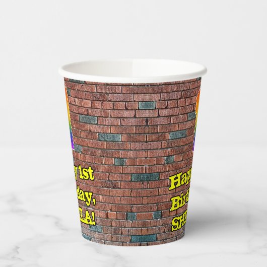 Gobelets En Papier 1er anniversaire : Arc-en-ciel amusant inspiré par (Gauche)