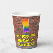 Gobelets En Papier 1er anniversaire : Arc-en-ciel amusant inspiré par (Recto)