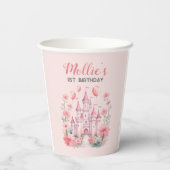 Gobelets En Papier 1er anniversaire de naissance Pink Castle Princess (Verso)