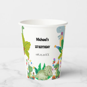 Gobelets En Papier 1er anniversaire Dinosaure Bébé garçon minimaliste