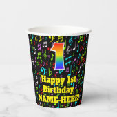 Gobelets En Papier 1er Anniversaire : Fun Music Notes Motif, Rainbow  (Verso)