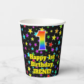 Gobelets En Papier 1er anniversaire : Fun Stars Motif et Rainbow 1 (Verso)