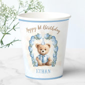Gobelets En Papier 1er Anniversaire Garçon mignon Ours en Teddy Bleu 