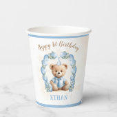Gobelets En Papier 1er Anniversaire Garçon mignon Ours en Teddy Bleu  (Verso)