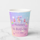 Gobelets En Papier 1er anniversaire licornes cupcakes girly coloré mi (Recto)