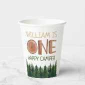 Gobelets En Papier 1er Anniversaire Nom Rustic One Happy Camper (Recto)