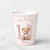 Gobelets En Papier 1er Anniversaire Ours Ballons Roses Coupes de papi (Verso)