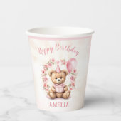 Gobelets En Papier 1er Anniversaire Ours Roses Roses Roses Rose Coupe (Recto)
