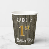 Gobelets En Papier 1ère fête d'anniversaire — Faux Gold & Faux Wood L (Verso)