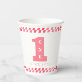 Gobelets En Papier 1ère fête d'anniversaire Filles rose un (Recto)