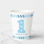 Gobelets En Papier 1ère fête d'anniversaire garçons Bleu un (Recto)