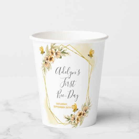 Gobelets En Papier 1re Bee-day Girl Botanical White Paper Cups (Recto)