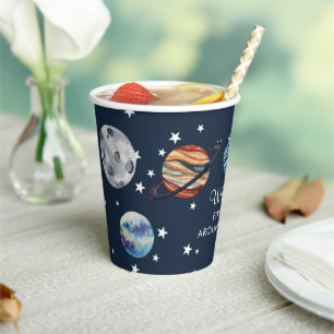 Gobelets En Papier 1re Voyage Aquarelle Espace Extérieur Anniversaire