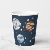 Gobelets En Papier 1re Voyage Aquarelle Espace Extérieur Anniversaire (Recto)