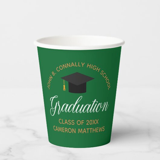 Gobelets En Papier 2023 Green Gold Graduation Custom School Party (Recto)