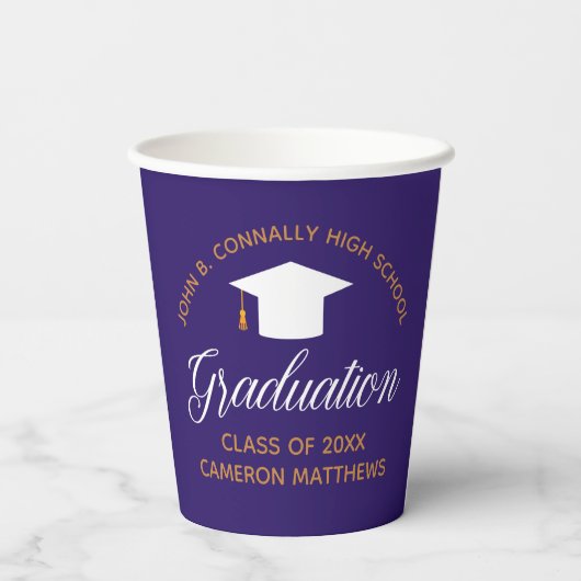 Gobelets En Papier 2023 Purple Gold Graduation Custom School Party (Verso)