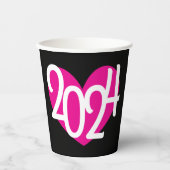 Gobelets En Papier 2024 coeur rose graphique nouvelle année fête sur  (Recto)