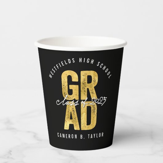 Gobelets En Papier 2025 Bold GRAD Gold Foil Stylish Graduation Party (Recto)