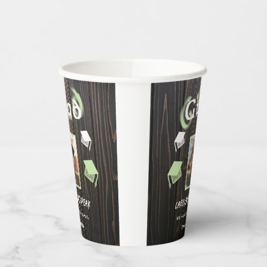 Gobelets En Papier 2025 Graduation Pale Vert Blurred Texte & Photo (Gauche)