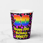 Gobelets En Papier 20e anniversaire : Amour Hearts Motif, Arc-en-ciel (Verso)