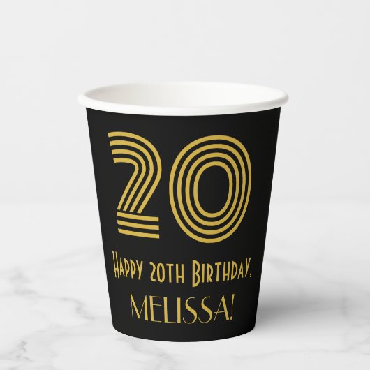 Gobelets En Papier 20e anniversaire : Art Déco Inspiré Look "20" & No (Recto)
