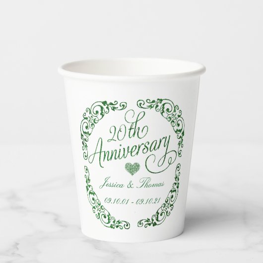 Gobelets En Papier 20e anniversaire du Mariage émeraude (Verso)