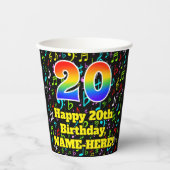 Gobelets En Papier 20e anniversaire : Fun Music Notes Motif, Rainbow (Recto)