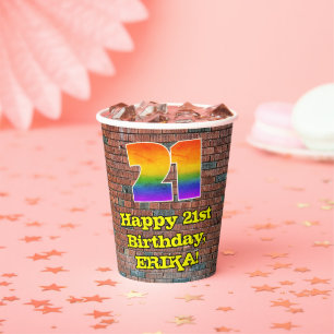 Gobelets En Papier 21e anniversaire : Arc-en-ciel amusant inspiré par